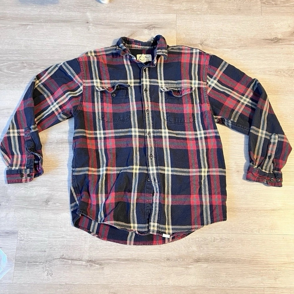 Eddie Bauer Flannel Shirt Mens Large Plaid Long Sleeve Button Front Cotton